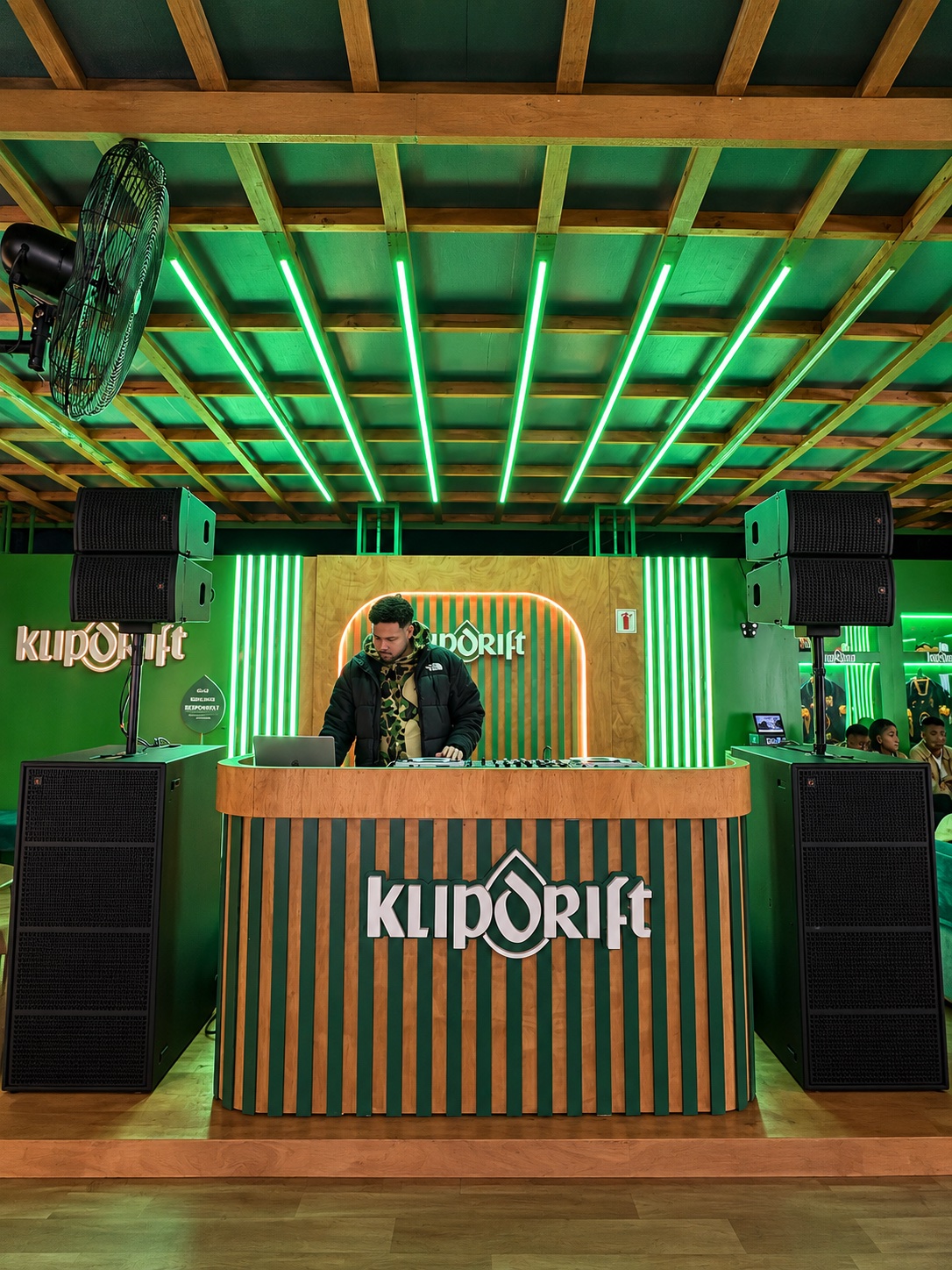 Klipdrift activation DJ booth with Celto sound system at DHL Stadium in Cape Town