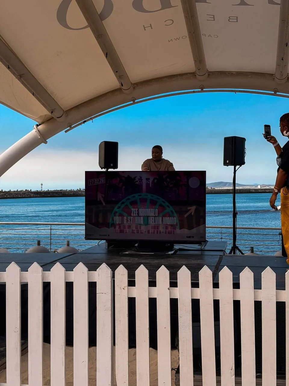 DJ booth set up on the beach in Cape Town