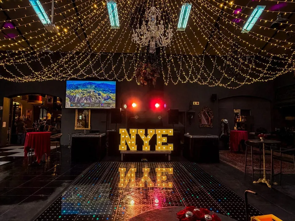 New Year's Eve event lighting and dance floor setup