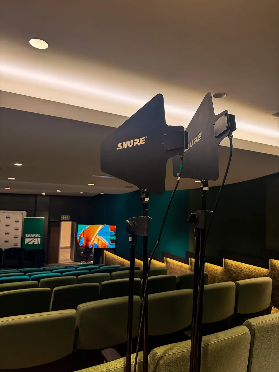 Shure wireless microphone antenna at a conference venue